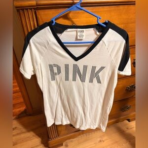 PINK Victoria's Secret Black and White V-Neck Tee